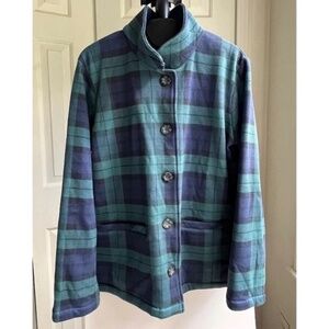 Vermont Country Terry Plaid Fleece Cardigan Sweater Plush Cozy Top Jacket Size M